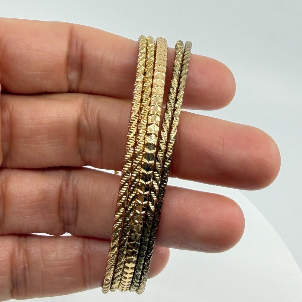 Gold-Tone Textured Stackable Bangle Bracelet Set - Boho Layered Jewelry